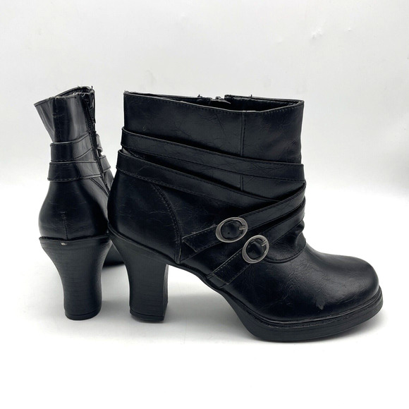 Vintage 90s Y2K Bongo 'HIPSTER' Black Faux Leather Block Heel Ankle Booties US9 - Picture 8 of 15